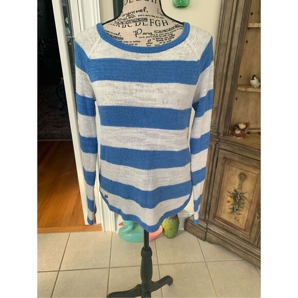 Lilly Pulitzer Sweater Women Small Blue White Pullover Striped Sheer Scoop Neck - Picture 5 of 5